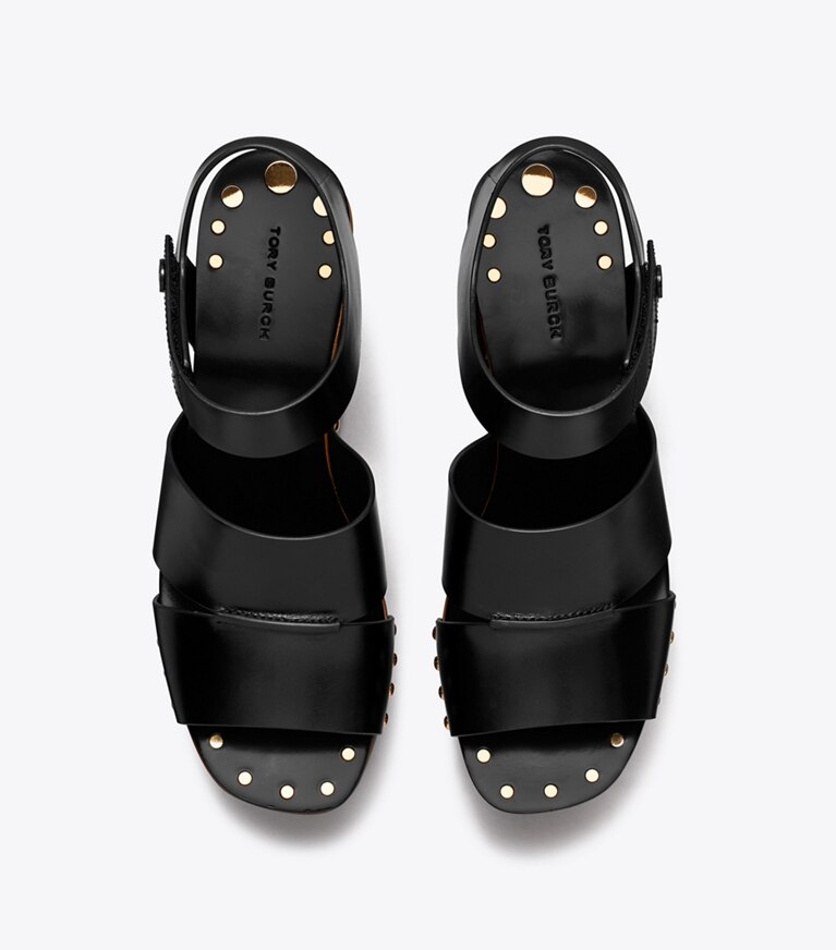 Tory Burch diseñador sandalias Cuña de plataforma con tachuelas en PERFECT BLACK vista superior