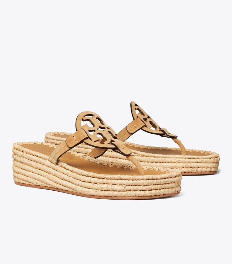 Tory Burch diseñador sandalias Cuña de rafia Miller en AMBER GRAIN ángulo