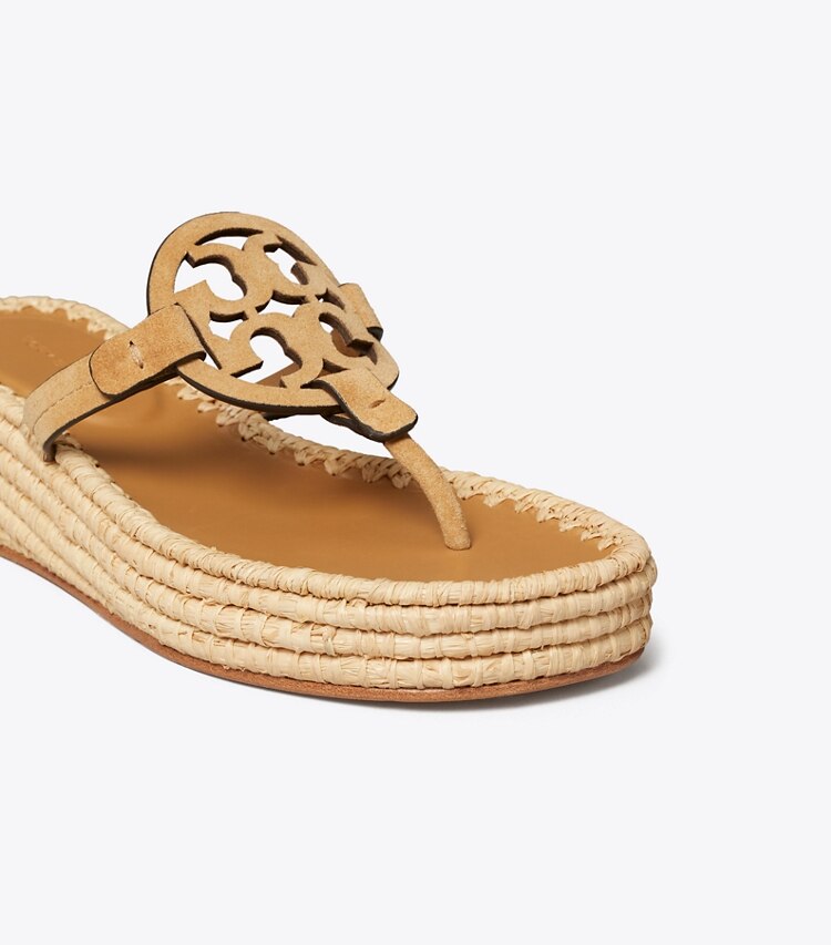 Tory Burch diseñador sandalias Cuña de rafia Miller en AMBER GRAIN detalle