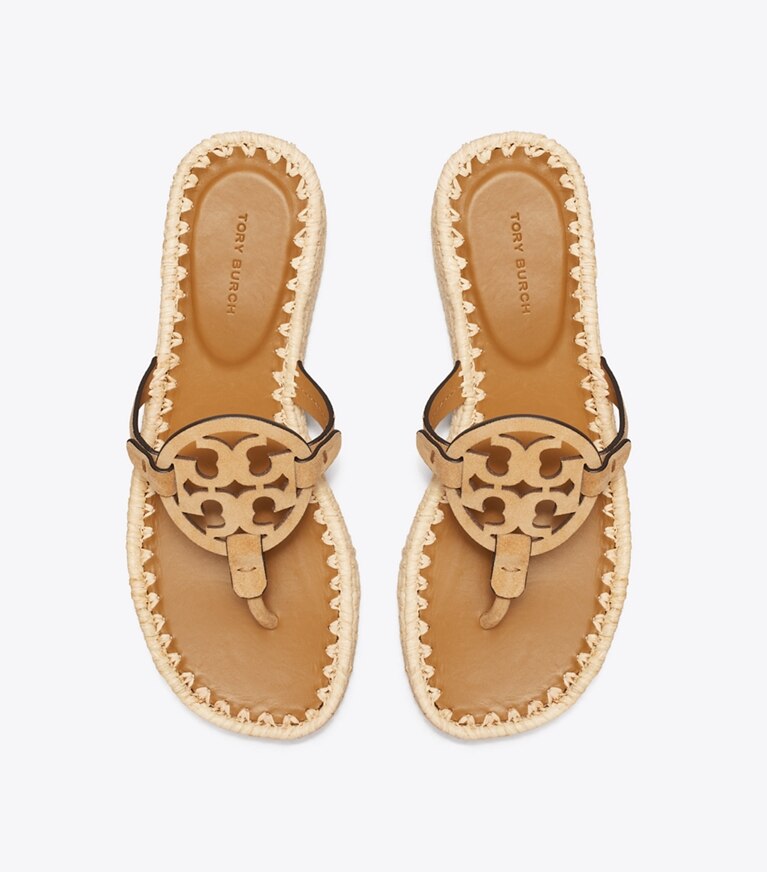 Tory Burch diseñador sandalias Cuña de rafia Miller en AMBER GRAIN vista superior