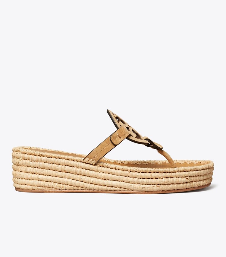 Tory Burch diseñador sandalias Cuña de rafia Miller en AMBER GRAIN lateral
