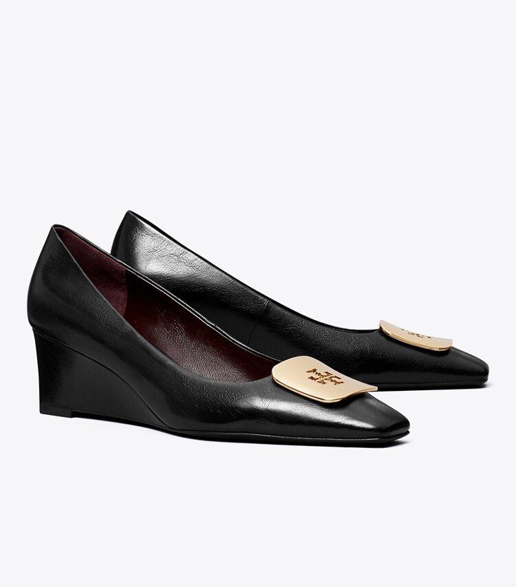Tory Burch diseñador tacones Cuña Georgia en PERFECT BLACK ángulo