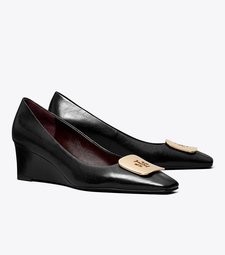 Tory Burch diseñador tacones Cuña Georgia en PERFECT BLACK ángulo
