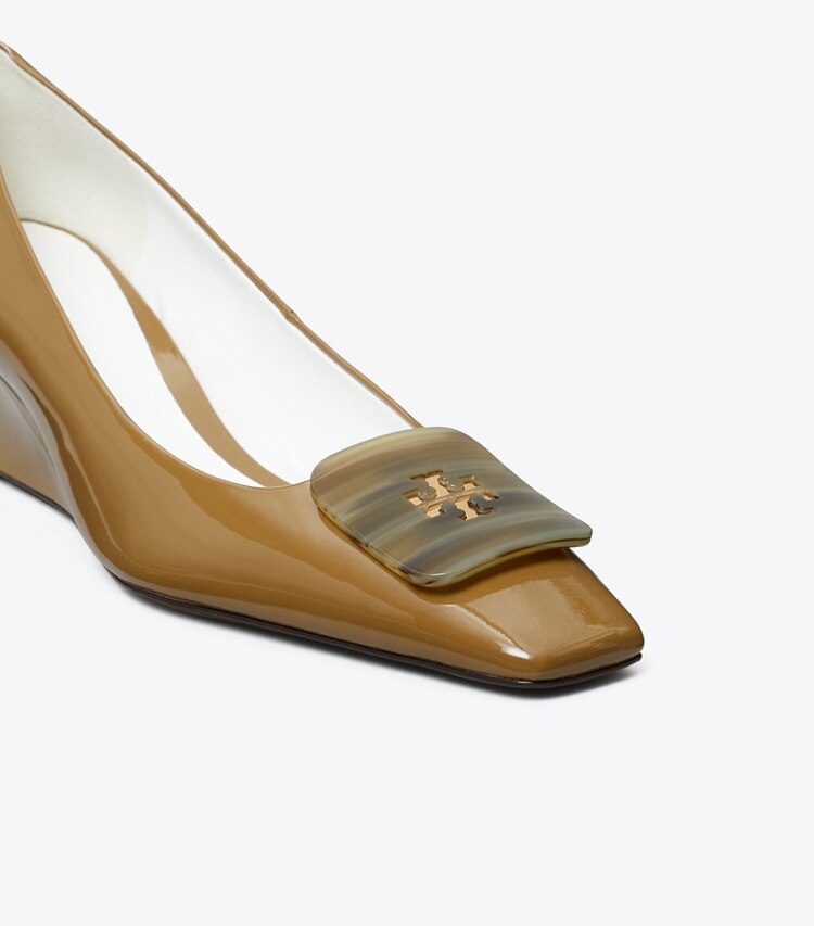 Tory Burch diseñador tacones Cuña Georgia en ALMOND OATS detalle