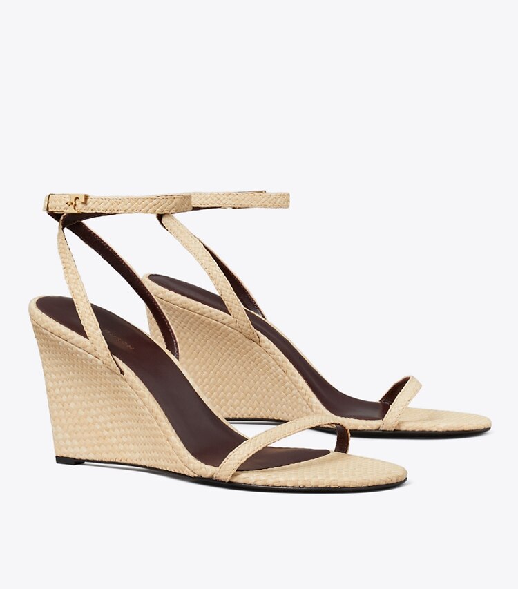 Tory Burch diseñador sandalias Cuña Gigi de rafia en NATURAL ángulo