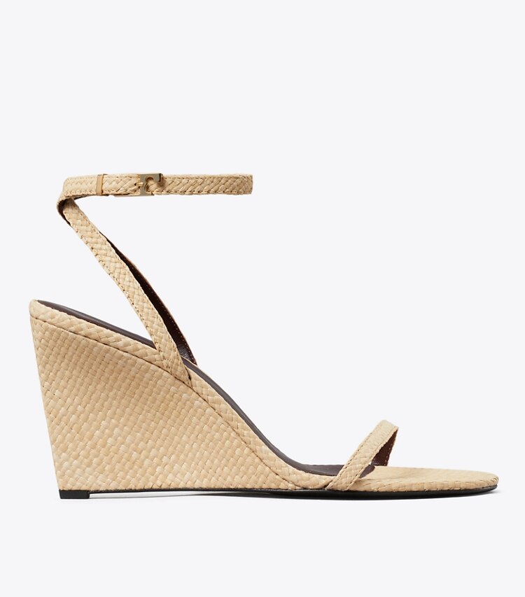 Tory Burch diseñador sandalias Cuña Gigi de rafia en NATURAL lateral