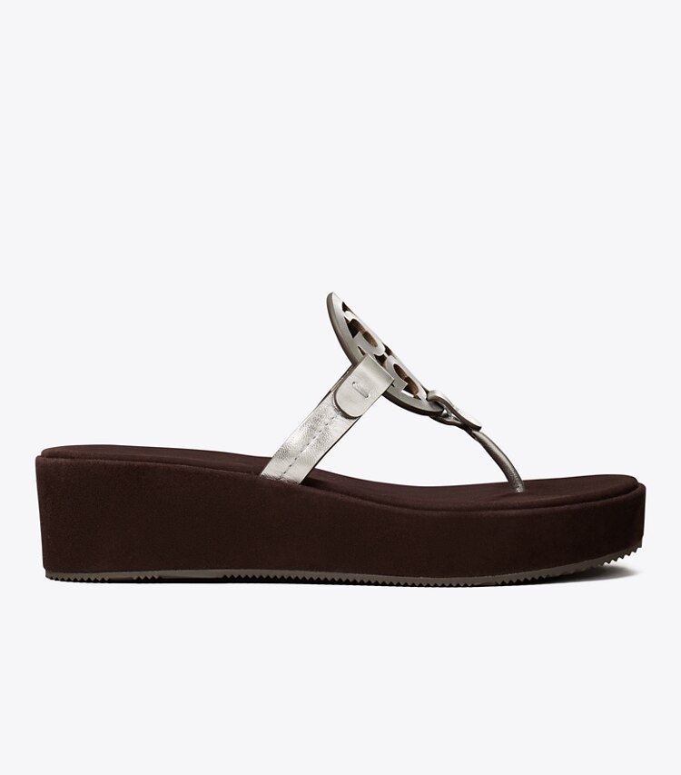 Tory Burch diseñador sandalias Cuña Miller en SILVER / COCOA lateral