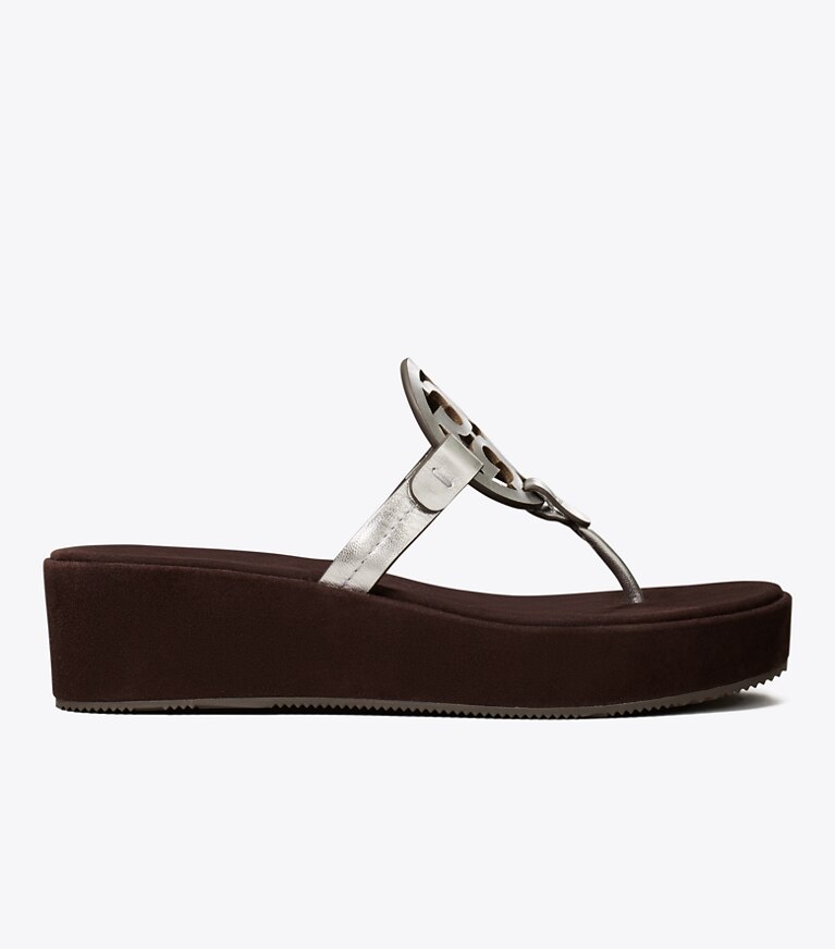 Tory Burch diseñador sandalias Cuña Miller en SILVER / COCOA lateral