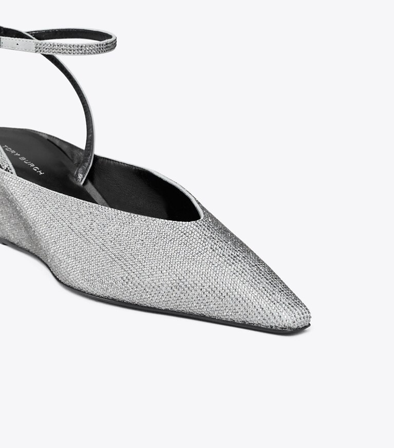 Tory Burch diseñador tacones Cuña pavé en LAPIS / LIGHT BLACK DIAMOND detalle