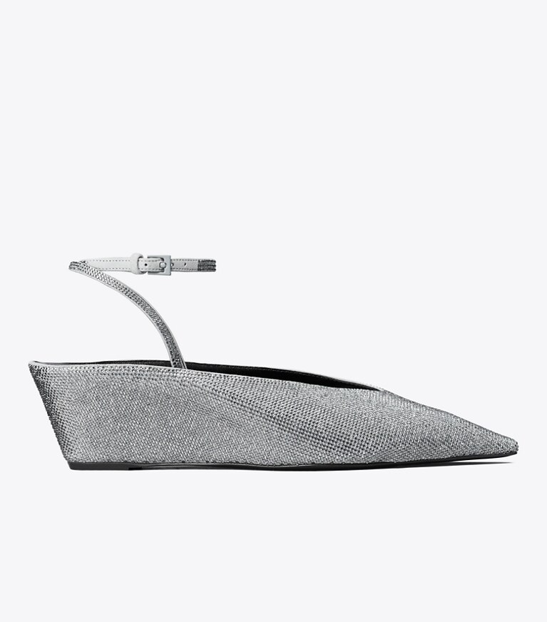 Tory Burch diseñador tacones Cuña pavé en LAPIS / LIGHT BLACK DIAMOND lateral