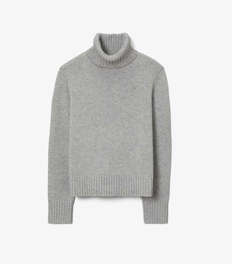Tory Burch diseñador jerséis Cuello alto de cachemira en Smoky Gray Melange frente