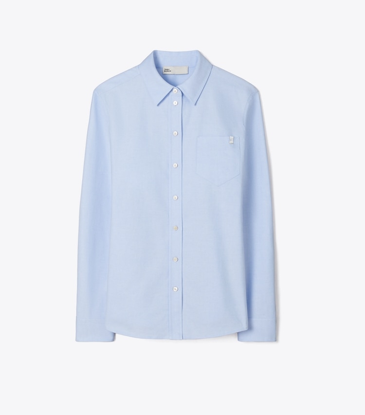 Tory Burch designer tops Cuffed Cotton Shirt in Blue Cotton Oxford Shirting-Takihyo front