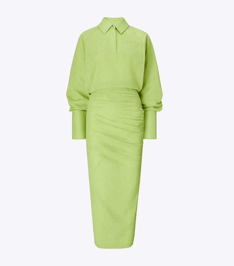 Tory Burch designer dresses Cuffed Jacquard Dress in Bright Green front