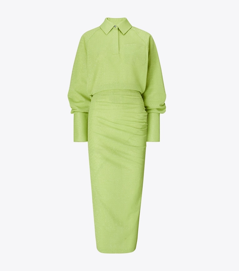 Tory Burch designer dresses Cuffed Jacquard Dress in Bright Green front