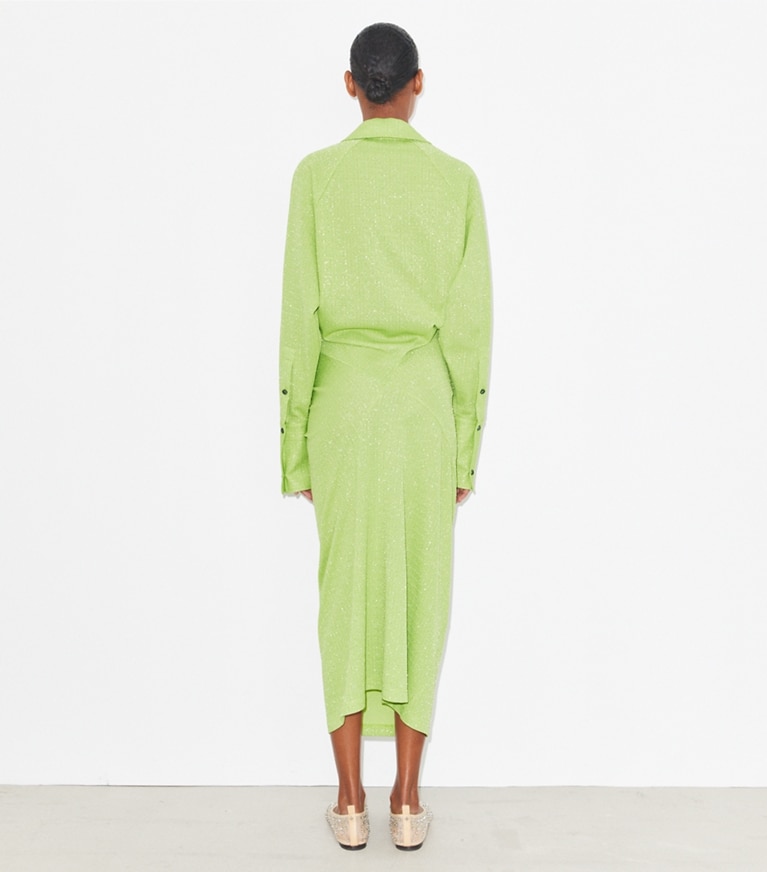 Tory Burch designer dresses Cuffed Jacquard Dress in Bright Green front