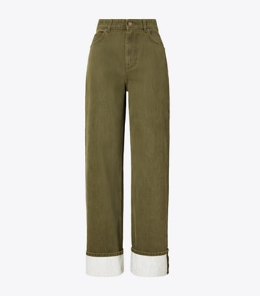 Tory Burch designer bottoms Cuffed Jean in Distressed Green front