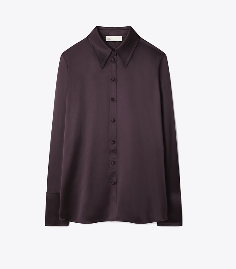 Tory Burch designer tops Cuffed Silk Shirt in Dark Garnet front