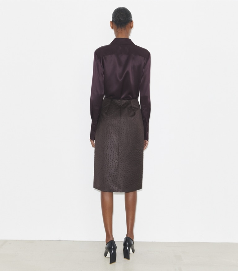 Tory Burch designer tops Cuffed Silk Shirt in Dark Garnet front