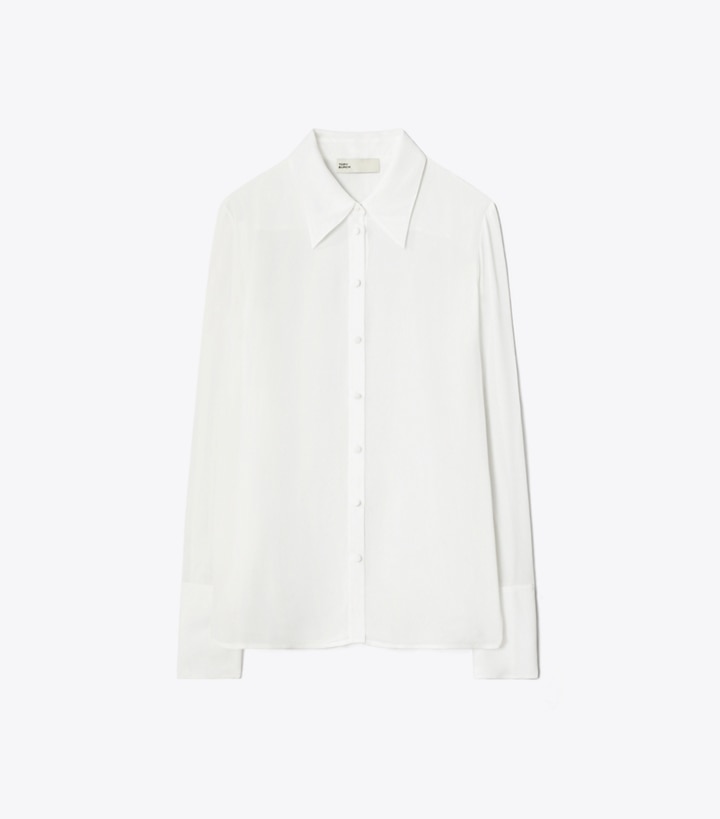 Tory Burch designer tops Cuffed Viscose Shirt in Marshmallow front