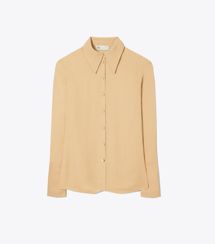 Tory Burch designer tops Cuffed Viscose Shirt in Warm Vanilla front