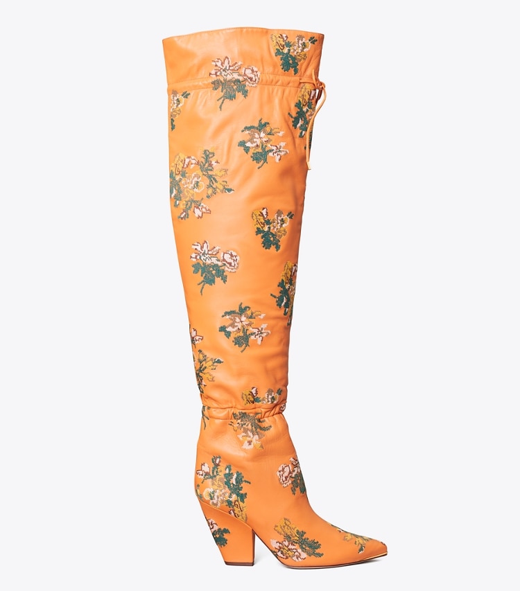 Tory Burch designer bottes Cuissardes brodées et plissées Lila in Baked Terracotta side