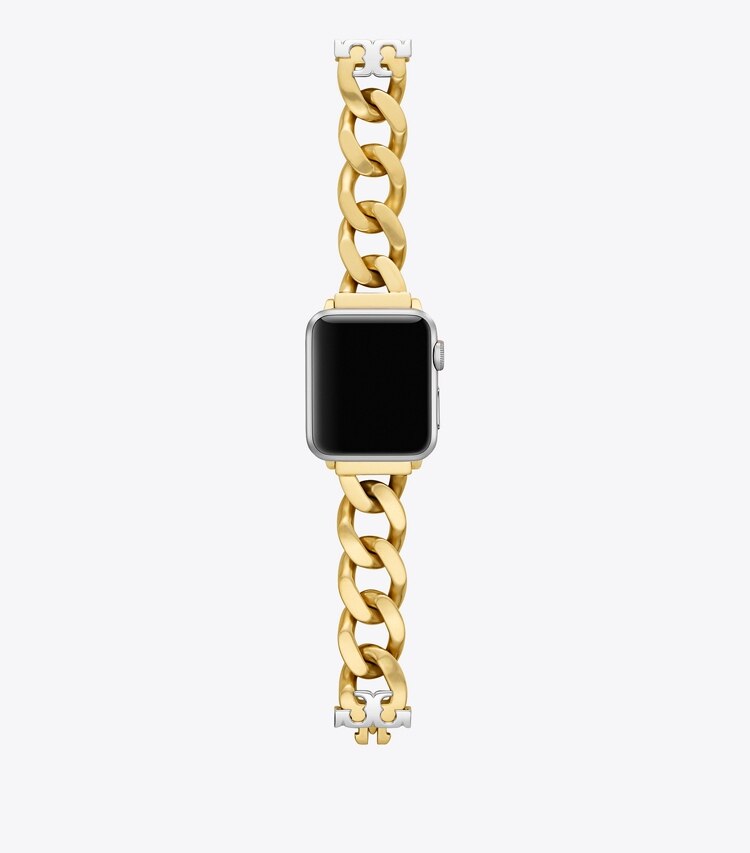 Tory Burch designer watches tory track smart watches Curb Link Band for Apple Watch®, Gold-Tone/Silver, 38 MM – 40 MM in GOLD/SILVER front