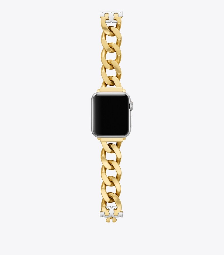 Tory Burch designer watches tory track smart watches Curb Link Band for Apple Watch®, Gold-Tone/Silver, 38 MM – 40 MM in GOLD/SILVER front