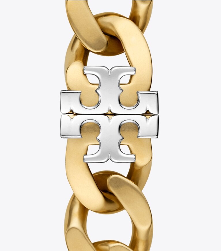 Tory Burch designer watches tory track smart watches Curb Link Band for Apple Watch®, Gold-Tone/Silver, 38 MM – 40 MM in GOLD/SILVER front