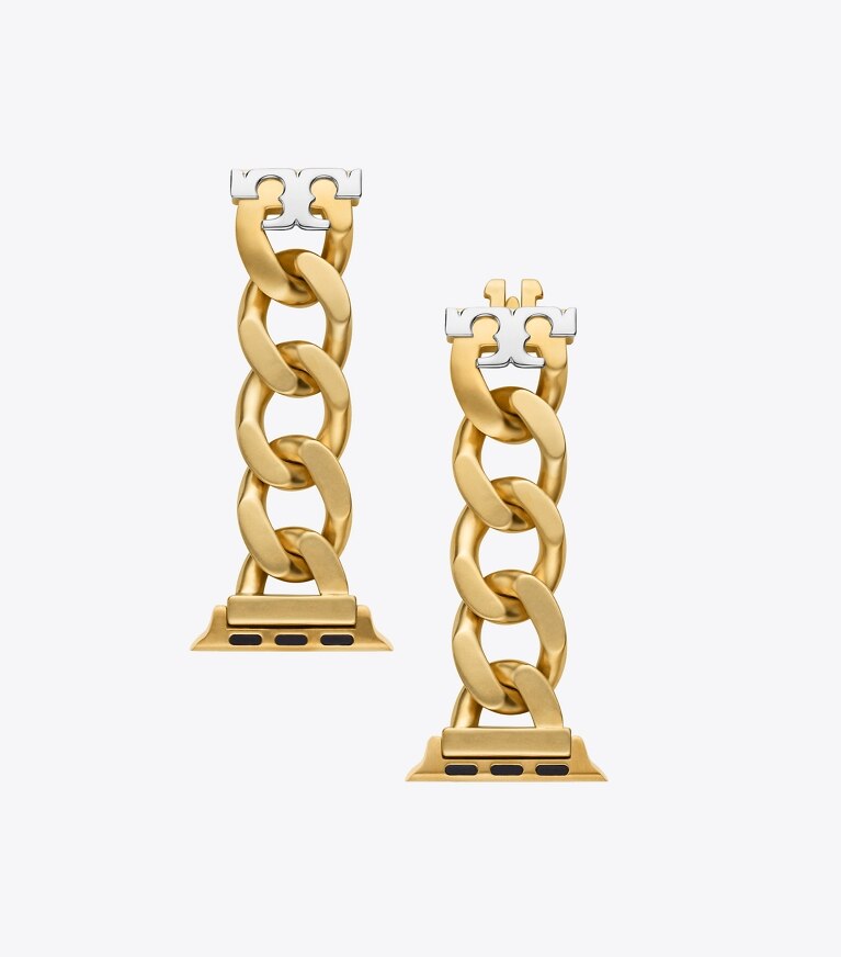 Tory Burch designer watches tory track smart watches Curb Link Band for Apple Watch®, Gold-Tone/Silver, 38 MM – 40 MM in GOLD/SILVER front