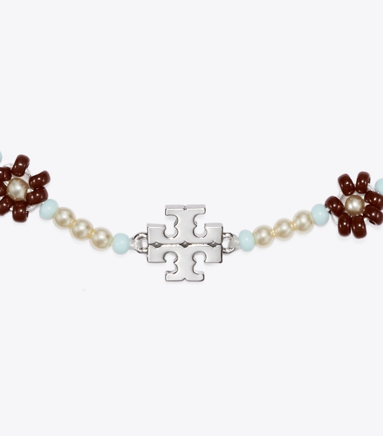 Tory Burch designer bracelets Curiosity Beaded Flower Bracelet in Dark Brown detail