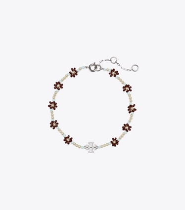Tory Burch designer bracelets Curiosity Beaded Flower Bracelet in Dark Brown front