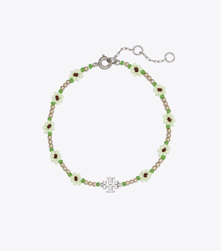 Tory Burch designer bracelets Curiosity Beaded Flower Bracelet in Mint front