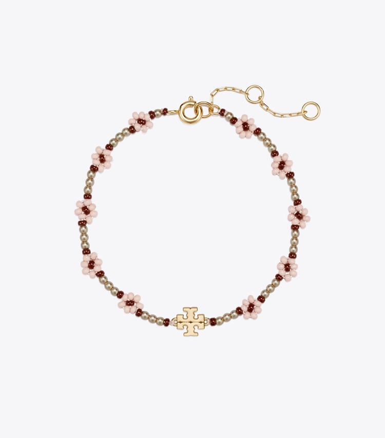 Tory Burch designer bracelets Curiosity Beaded Flower Bracelet in Light Pink front