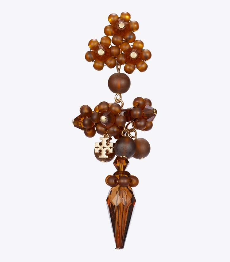 Tory Burch designer earrings Curiosity Beaded Linear Earrings in Tory Gold / Brown detail