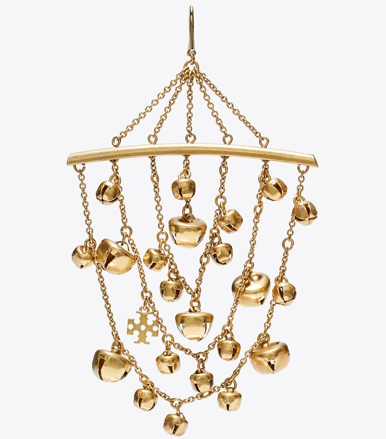 Tory Burch designer earrings Curiosity Bell Earrings in Antique Light Brass detail