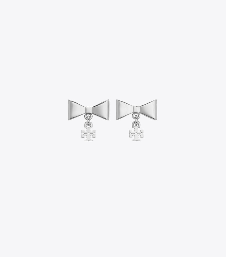 Tory Burch designer earrings Curiosity Bow Earrings in Tory Silver front