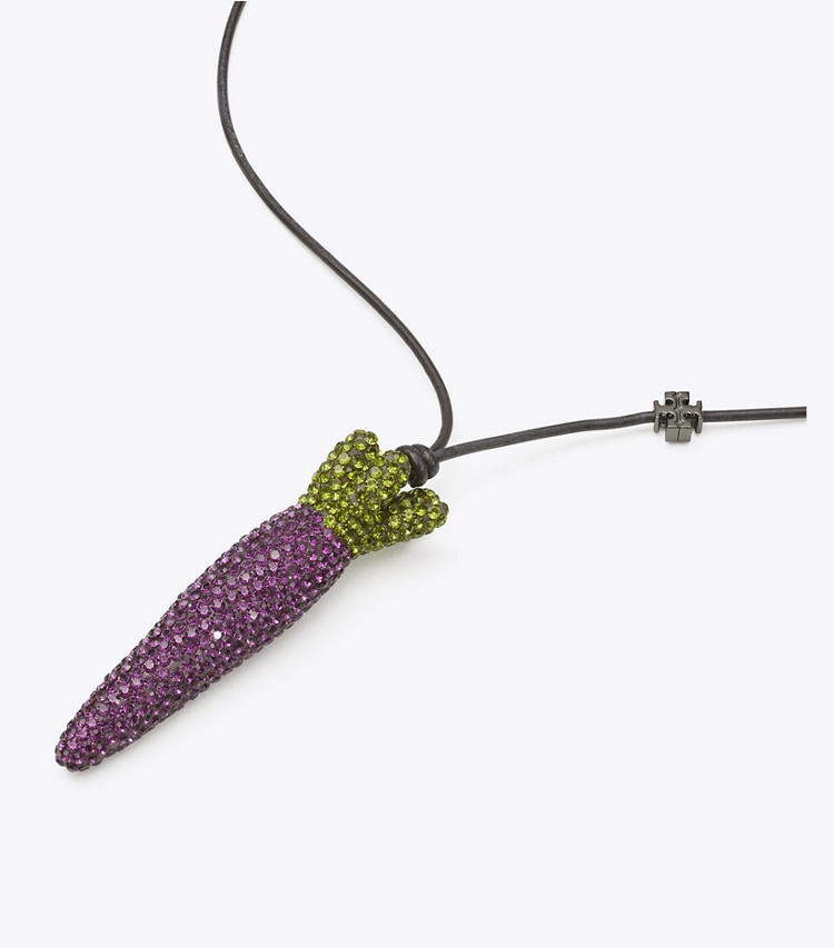 Tory Burch designer necklaces Curiosity Carrot Pendant in Purple / Green detail