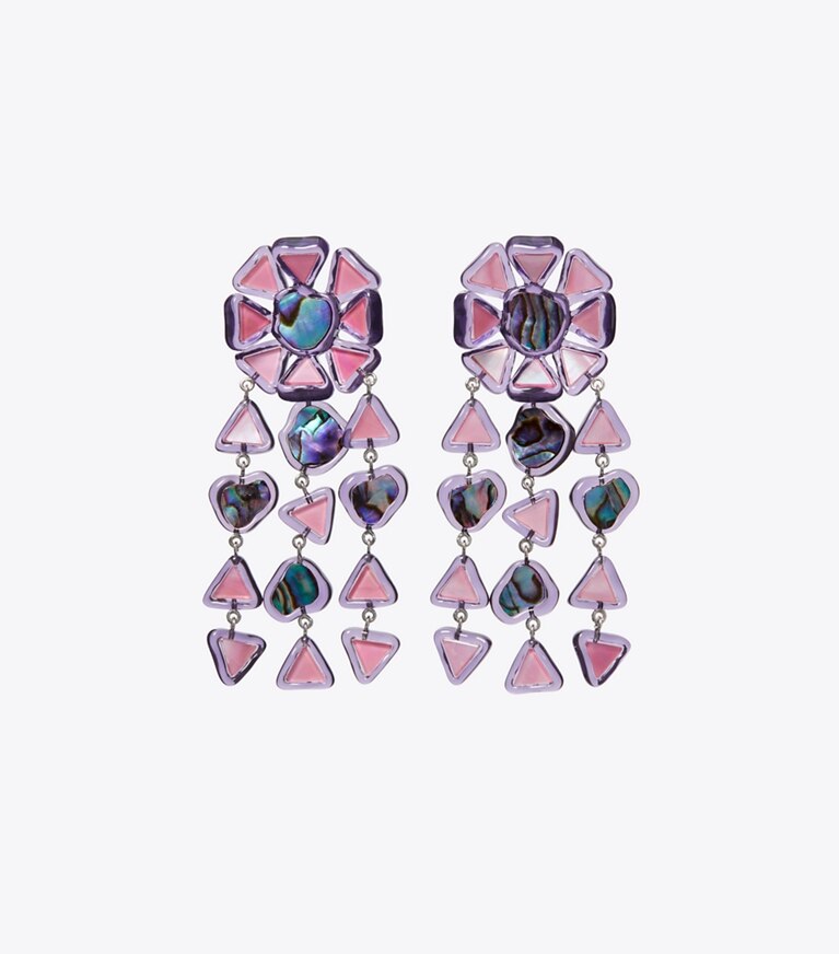 Tory Burch designer ohrringe Curiosity Chandelier-Ohrringe aus Kunstharz in Pink front