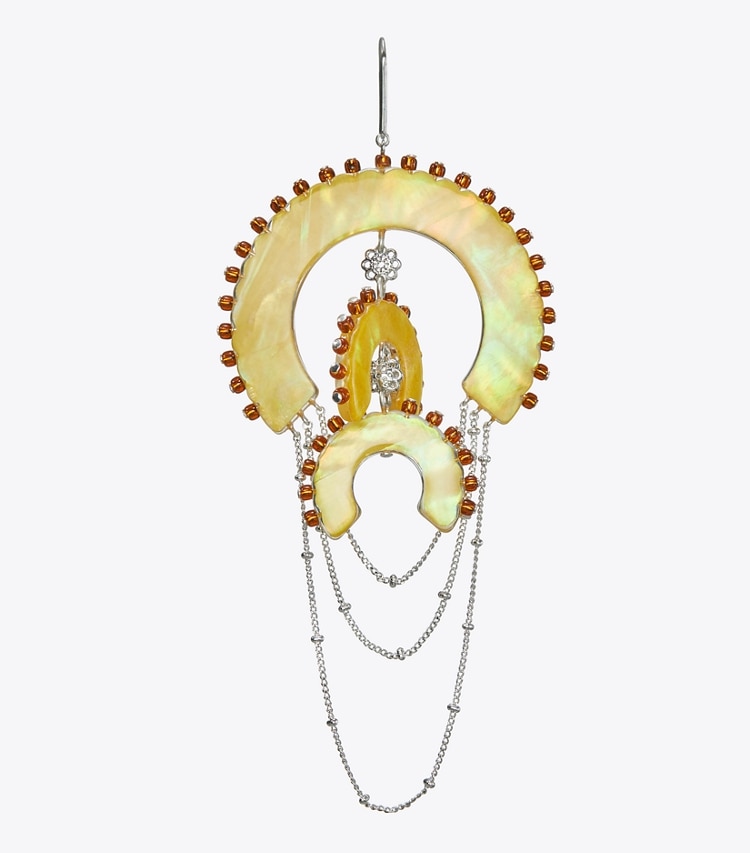 Tory Burch designer ohrringe Curiosity Chandelier-Ohrringe mit Kunstharz und Perlen in Antique Light Silver / Yellow detail