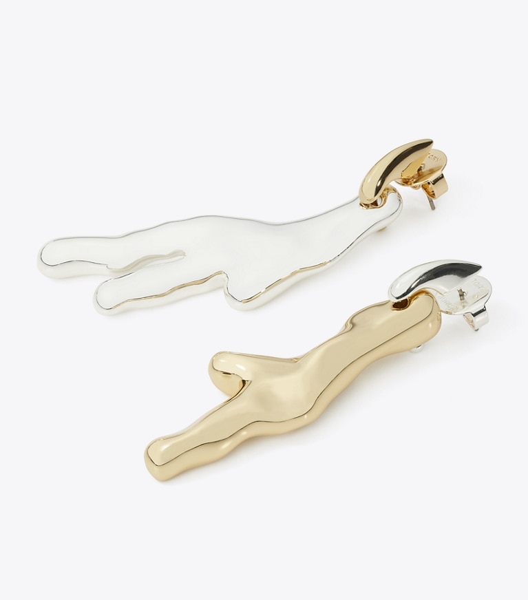 Tory Burch designer earrings Curiosity Coral Drop Earring in Light Silver / Light Brass front