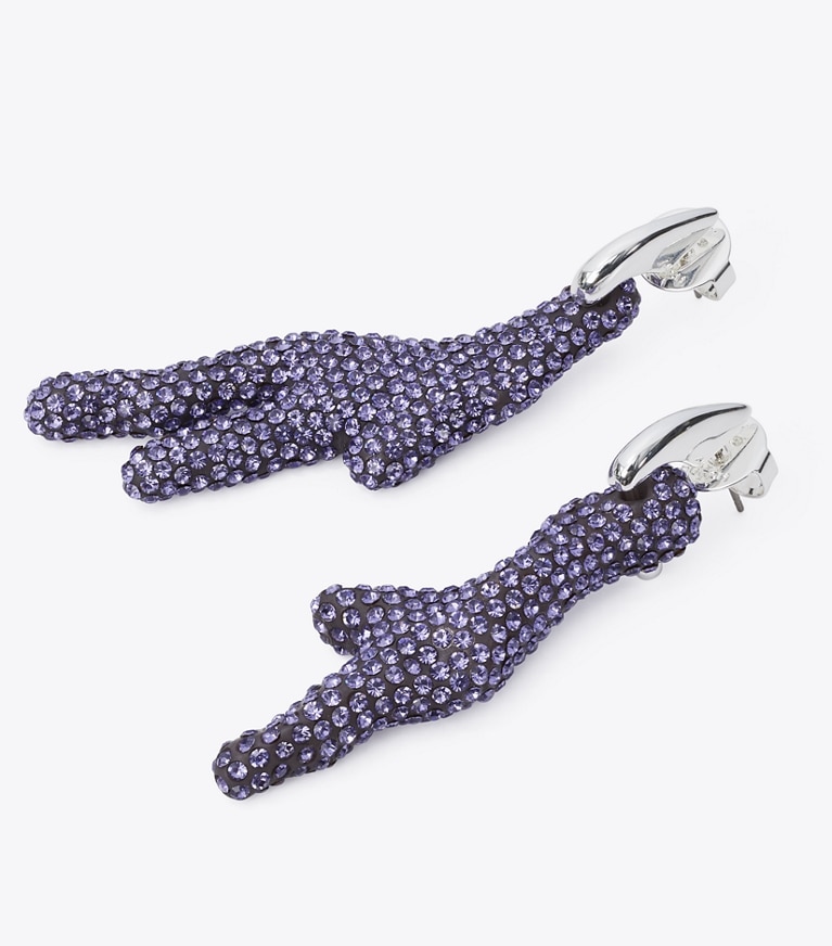 Tory Burch designer earrings Curiosity Coral Hoop Earrings in Light Silver / Purple front