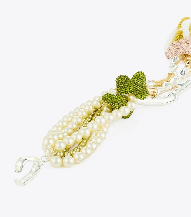 Tory Burch designer necklaces Curiosity Coral Necklace in Light Silver / Light Brass / Multi front