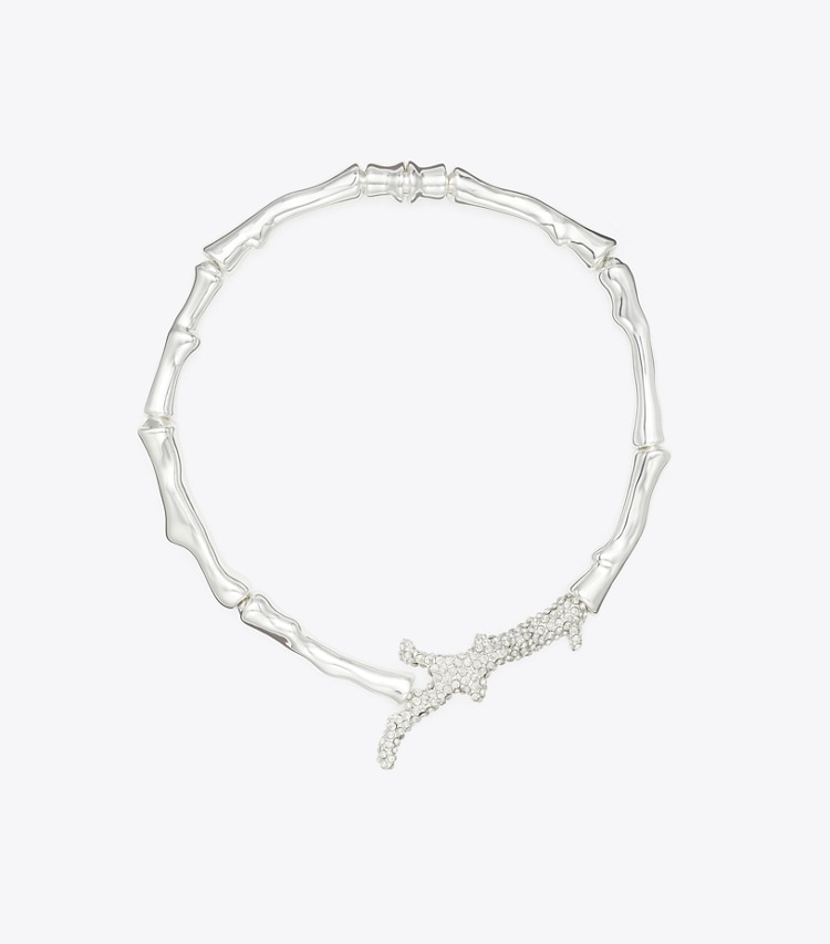 Tory Burch designer necklaces Curiosity Coral Necklace in Light Silver / Crystal front