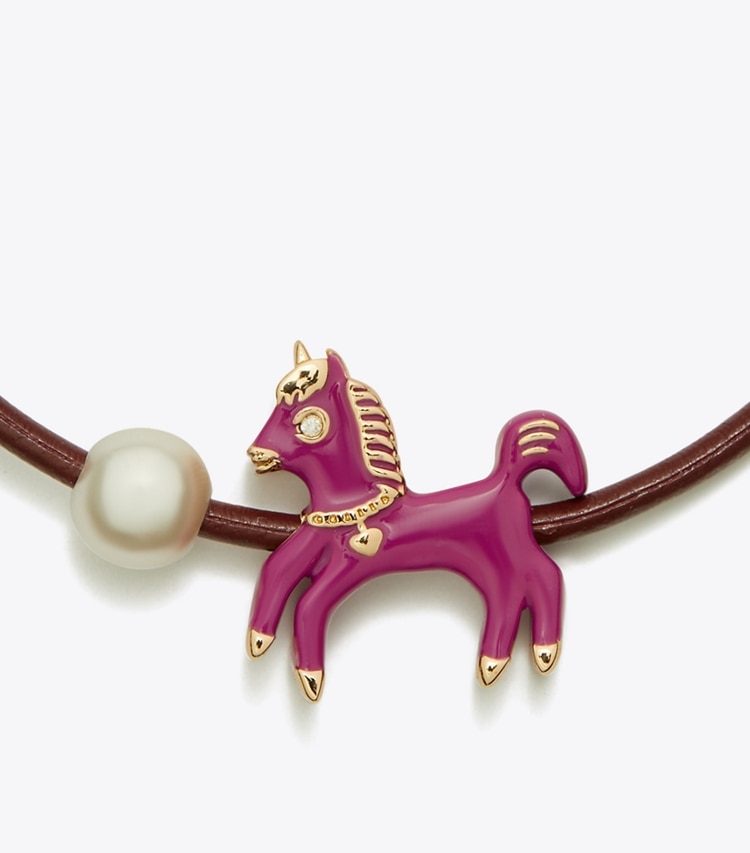 Tory Burch designer bracelets Curiosity Enamel Horse Slider Bracelet in Aubergine detail
