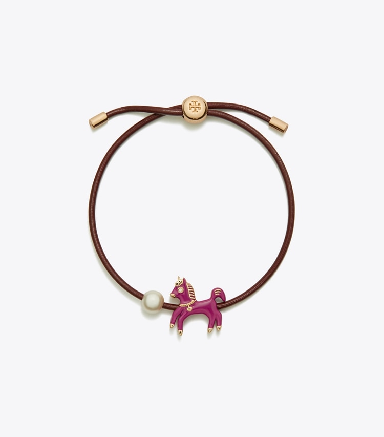 Tory Burch designer bracelets Curiosity Enamel Horse Slider Bracelet in Aubergine front