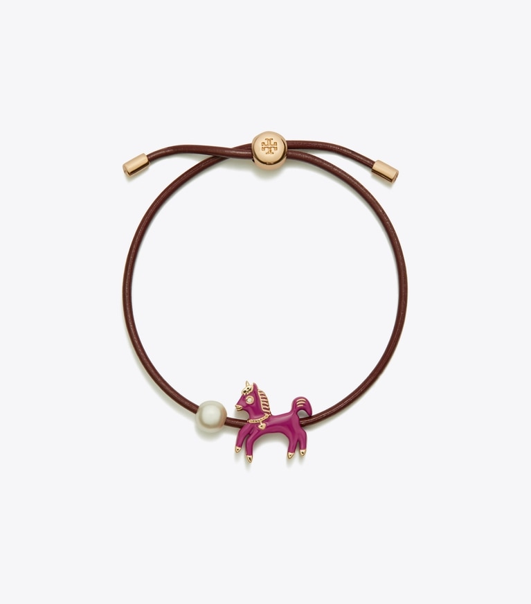 Tory Burch designer bracelets Curiosity Enamel Horse Slider Bracelet in Aubergine front