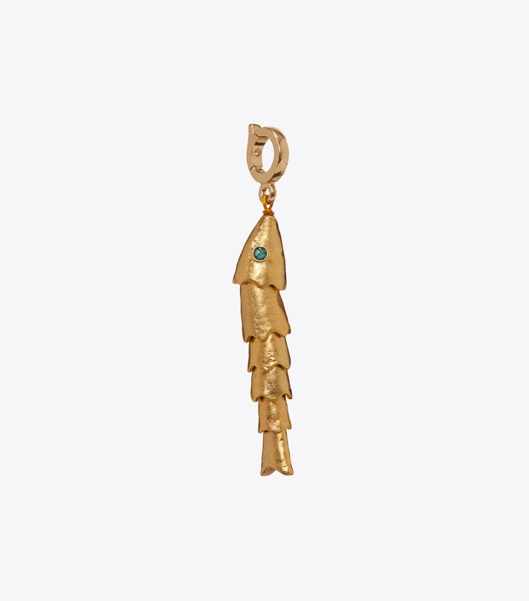 Tory Burch designer hair pins Curiosity Fish Charm in Rolled Light Brass front
