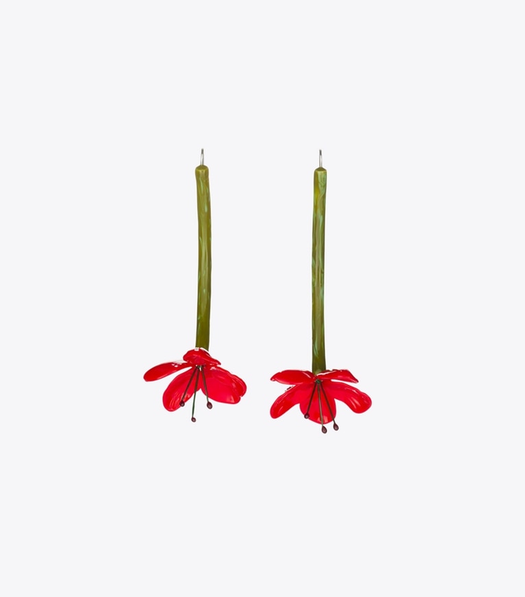 Tory Burch designer earrings Curiosity Flower Earrings in Red front