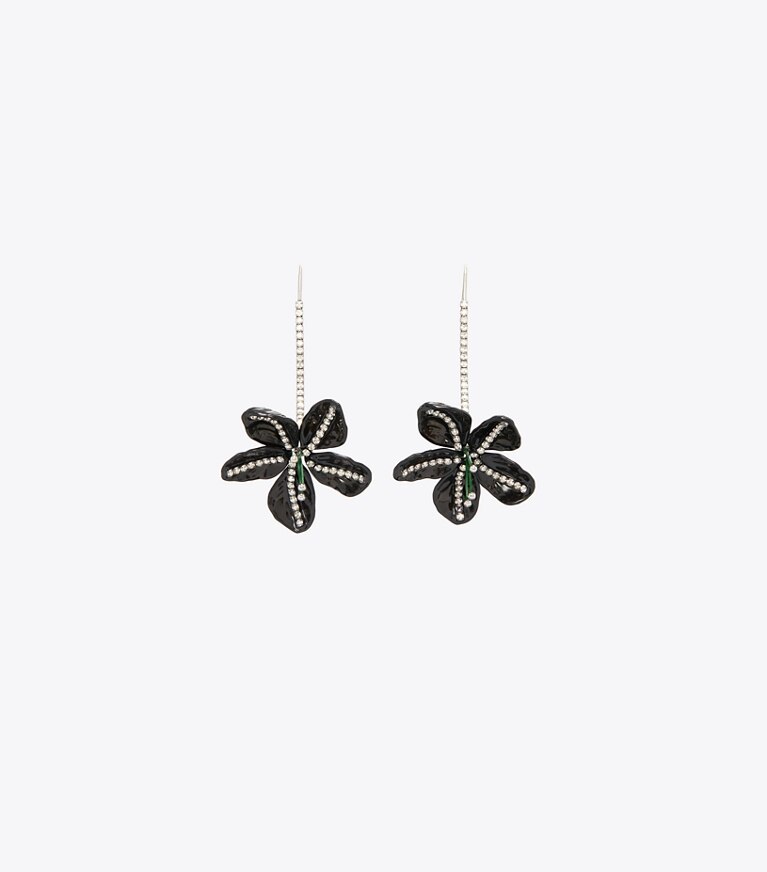 Tory Burch designer ohrringe Curiosity Flower Ohrringe mit Pavé in Antique Tory Silver / Black front