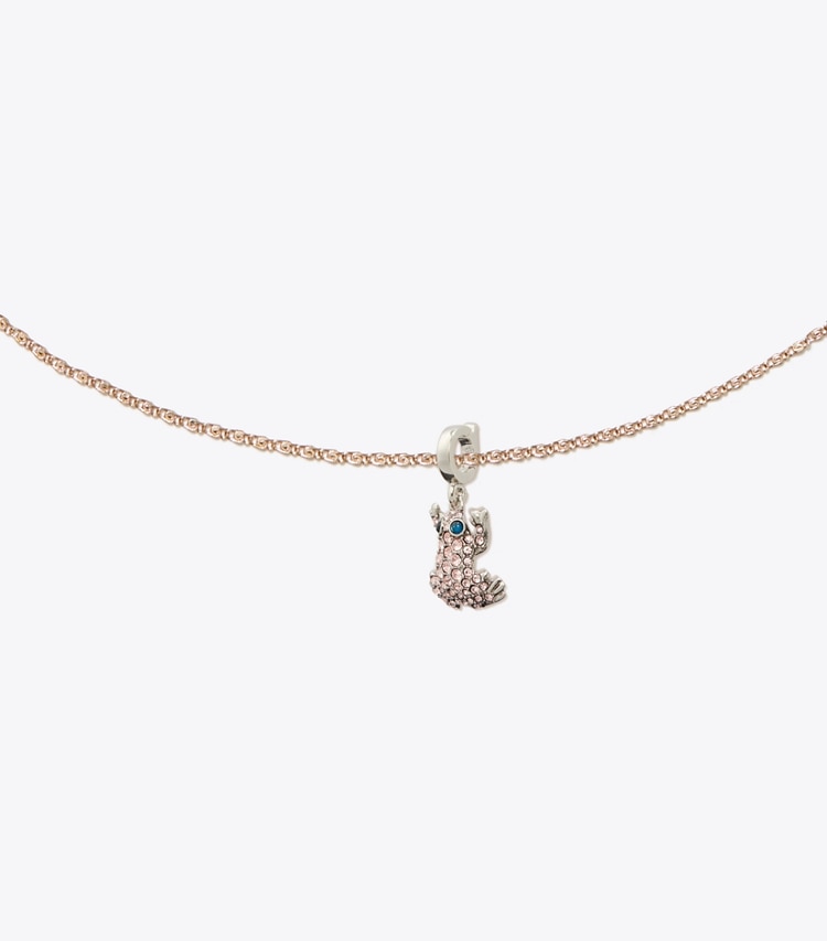 Tory Burch designer haarnadeln Curiosity Frog Charm mit Pavé in Antique Silver / Pink detail